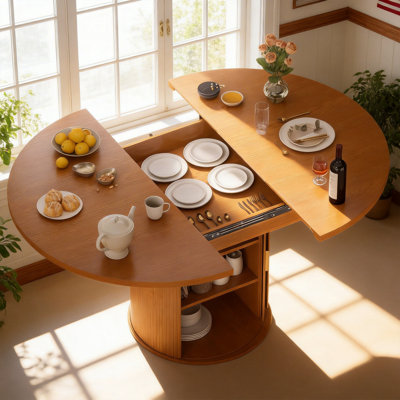 Table de salle à manger 47-63 "extensible ronde pour 4 à 8 personnes, table de cuisine moderne de style Mid-Century avec armoire de rangement
