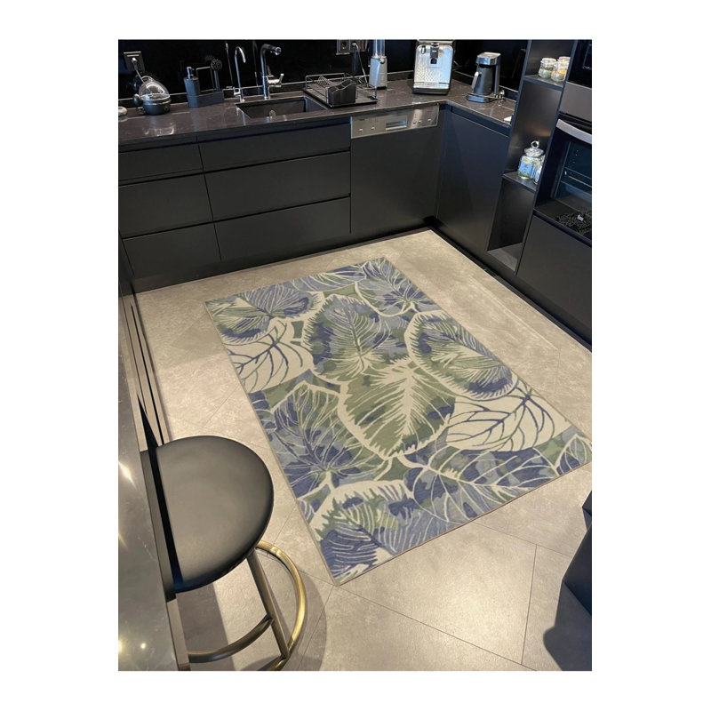 Leaf Patterned Modern Patterned Woven Base Carpet, Rectangle 5'2" x 7'7"