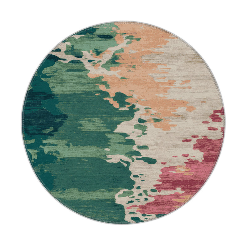 Tapis intérieur et extérieur beige Watercolor, Rond 5 pi