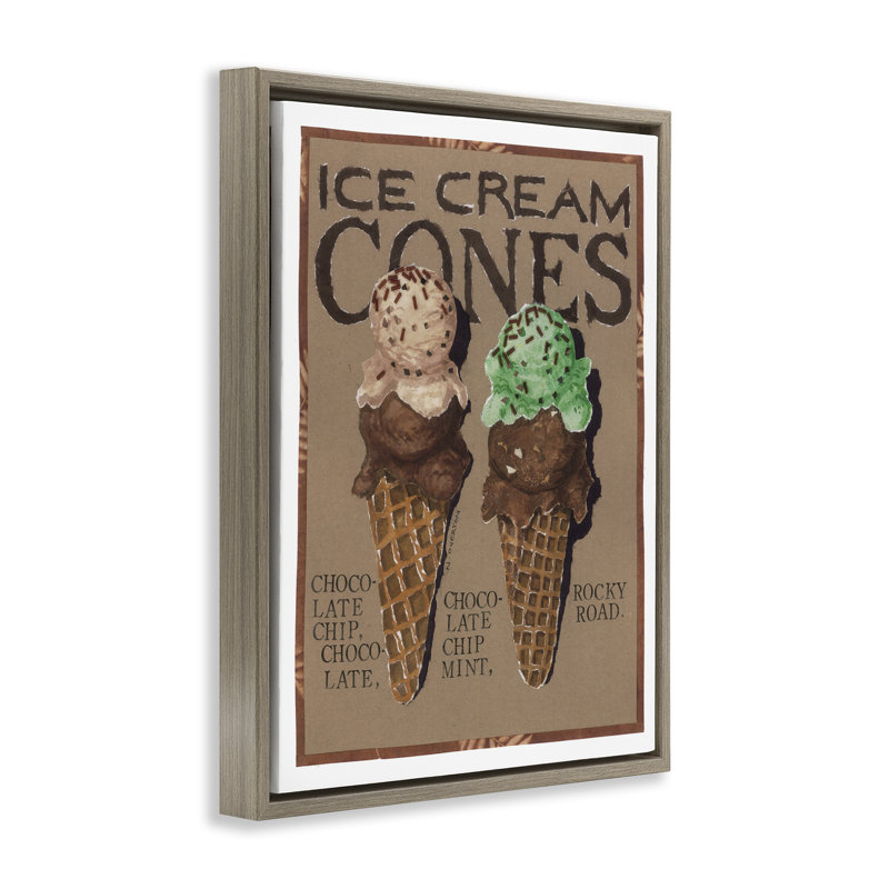 «Ice Cream Cones» par Nancy Overton, Cadre flottant orme Montalcino, H 31 po x l 25 po