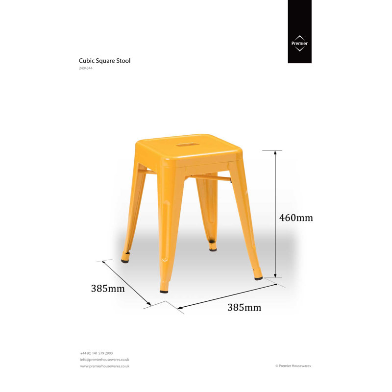 Cubic Counter Stool with Metal Frame, Yellow