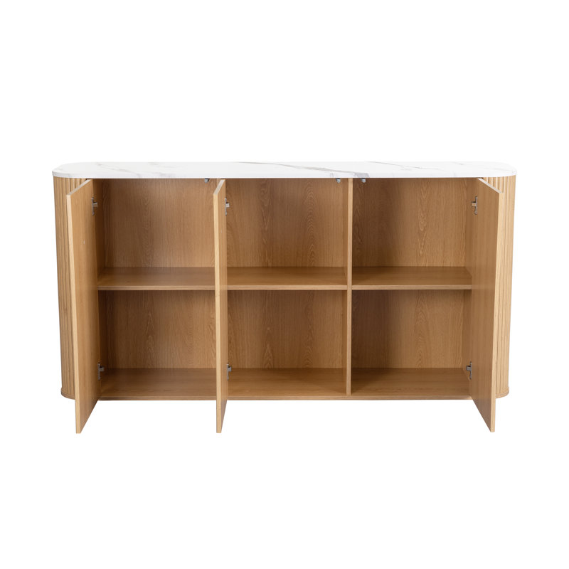 RUSSO Collection Fluted 3 Door Sideboard - Push To Open - 120cm Width, Oak Wood