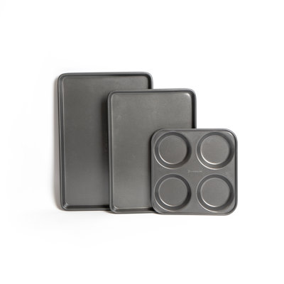3pc Non-Stick Bakeware Set with 2x Baking Trays and 4-Hole Yorkshire Pudding Pan