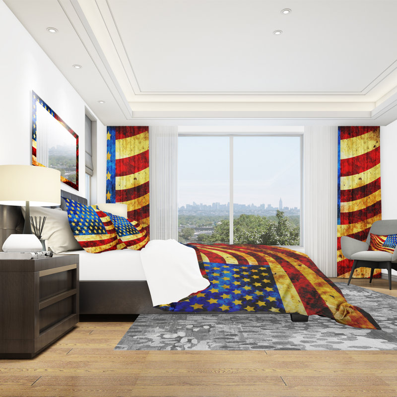 «God Bless America Flag» - Ensemble de housse de couette à motif abstrait - Microfibre de polyester