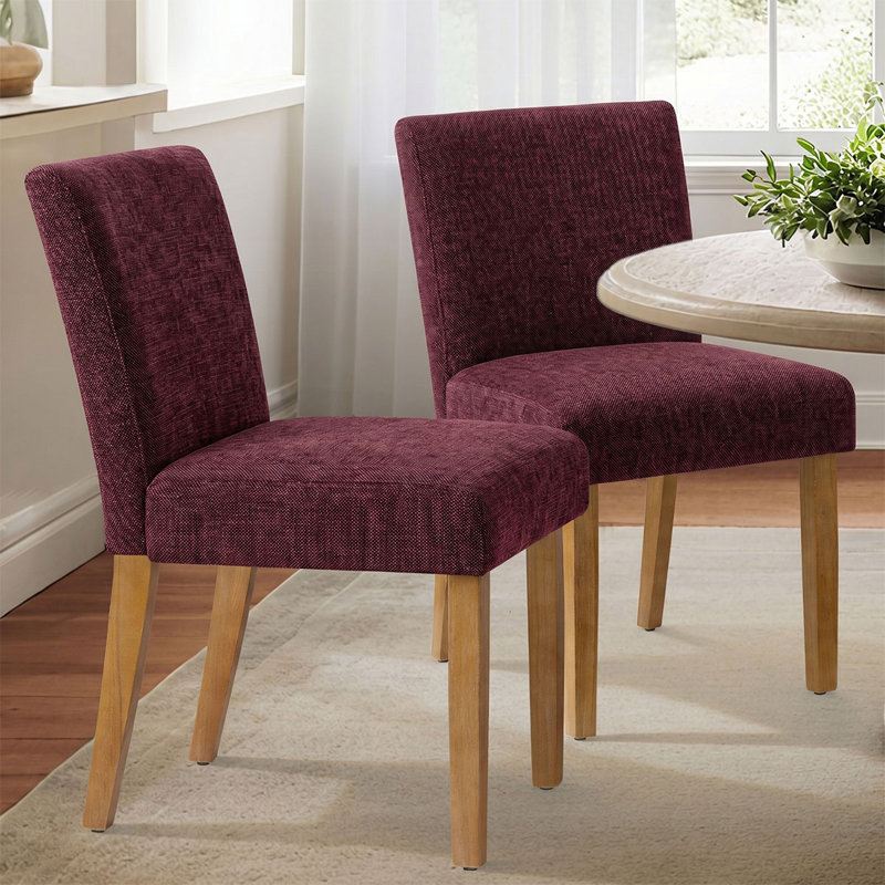 Alesana 18.5" W Linen Blend Upholstered Solid Wood Dining Chairs , Wine