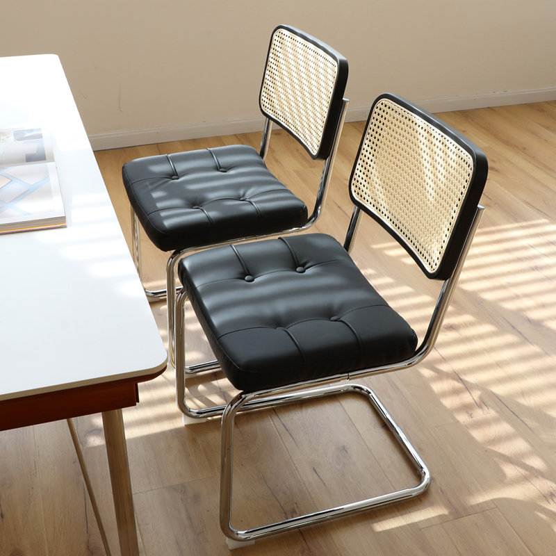 Chaises de salle à manger en rotin avec pieds chromés, Noir