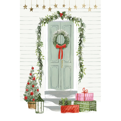 Festive Front Door I by Victoria Barnes - Wrapped Canvas Print