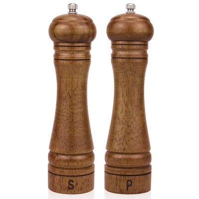 Wood Salt And Pepper Grinder Set, Salt Mill Pepper Grinder Set, Salt Shakers With Adjustable Ceramic Rotor,8 Inches-2 Packs