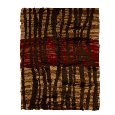 Tapis géométrique noir / rouge / brun en laine noué à la main 6 pi x 7 pi 9 po