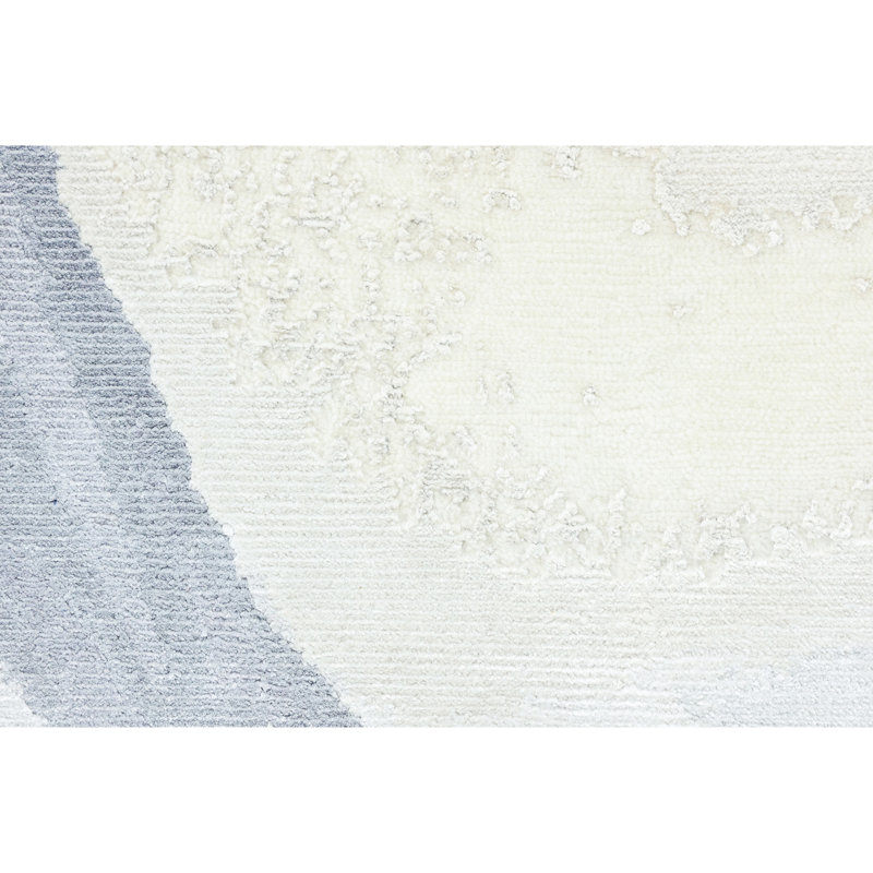 Hand Knotted Abstract Area Rug in White/Silver, Rectangle 5' x 8'