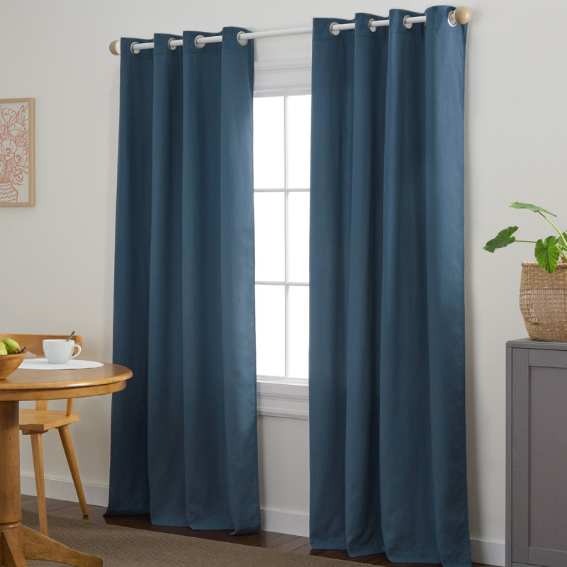 TOWN & COUNTRY BASICS SELENA Solid Linen Texture Indoor Curtains 2-Pack , Navy Blue, 50" W x 96" L