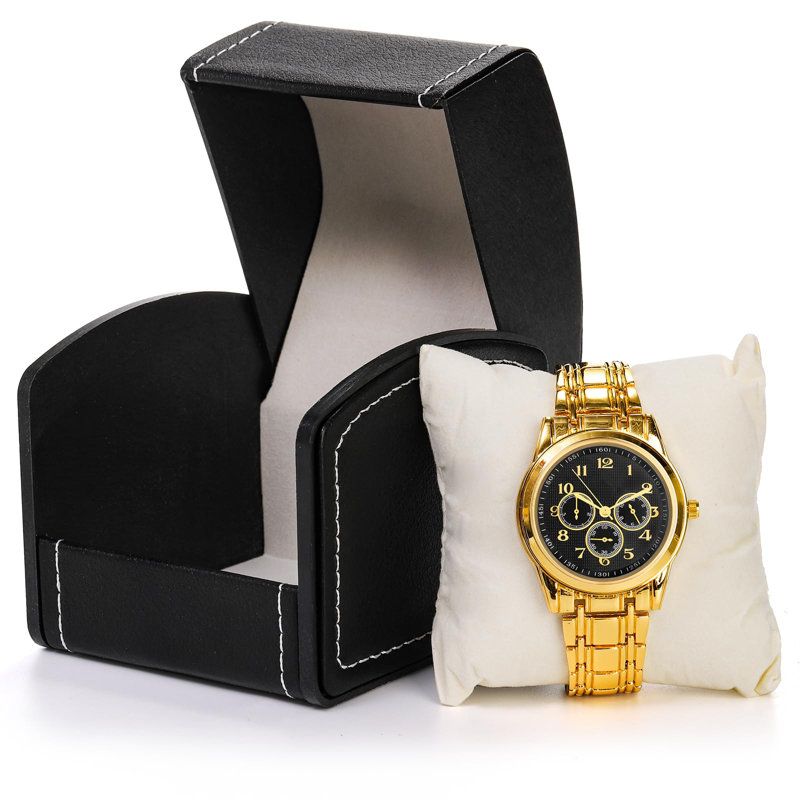 Boîte de montre à grille simple avec 6 coussins, étui en cuir de polyuréthane pour bracelet, rangement pour montre à bijoux, support pour montre