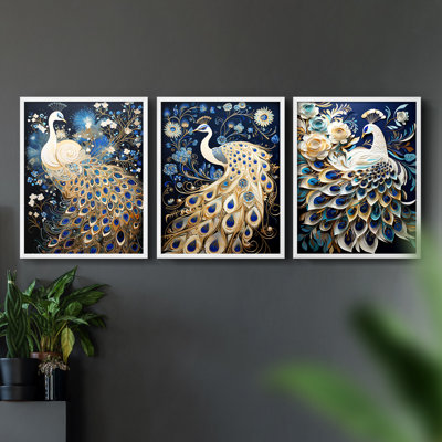 Peakcock  Series  LXXIV  -Set Of 3 Framed Giclee Prints -Ready to Hang