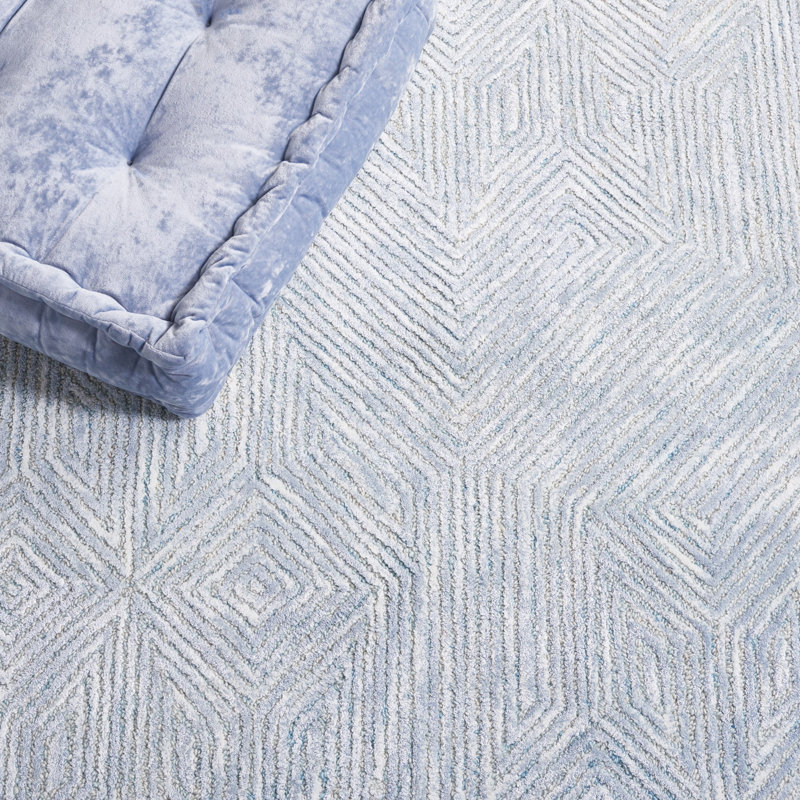Tapis gris / bleu en laine / coton touffeté à la main Galdamez, Rond 6 pi