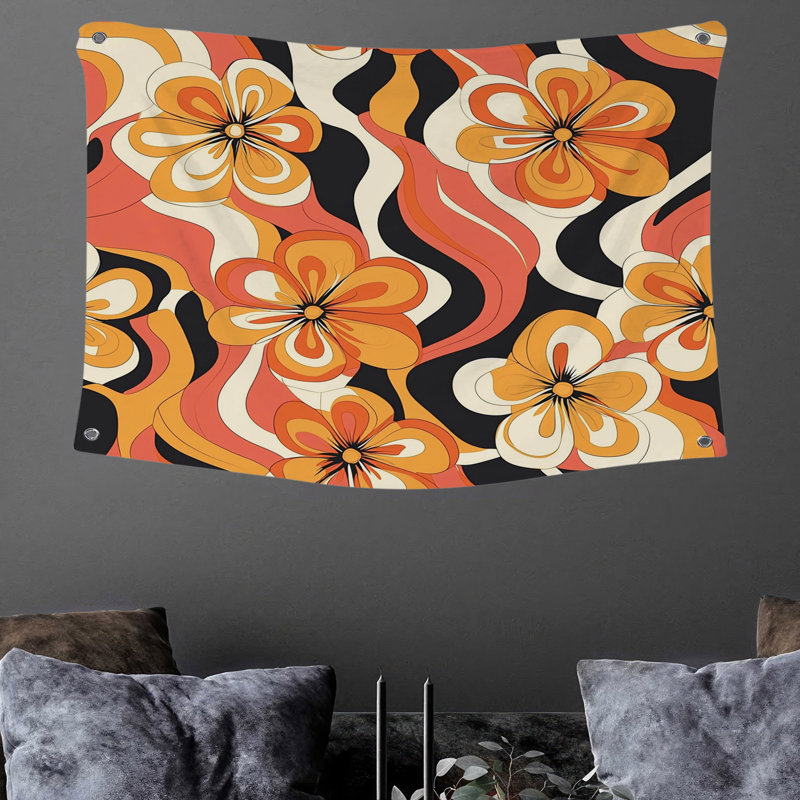 Tapisserie murale fleurs rétro, H 88 po x l 104 po