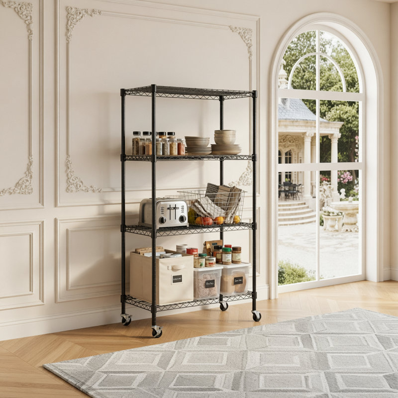 Étagères grillagées robustes à 4 niveaux réglables - supports de rangement polyvalents et résistants à la rouille pour la maison et le bureau