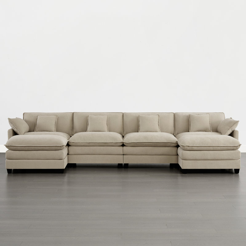 Colmenero 6-Piece Modern Upholstered Modular Sectional Sofa With Chaise, Khaki Polyester