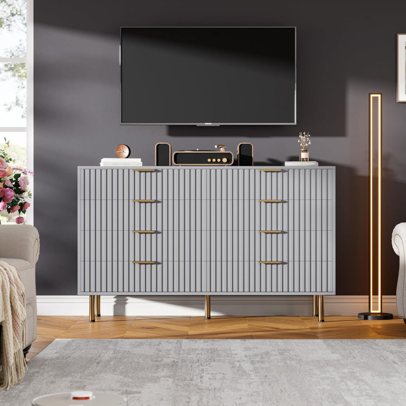 Modern 8-Drawer Wooden Dresser, 55" Wide Chest of Drawers with Deep Storage for Bedroom, Living Room, Hallway, or Kids Room