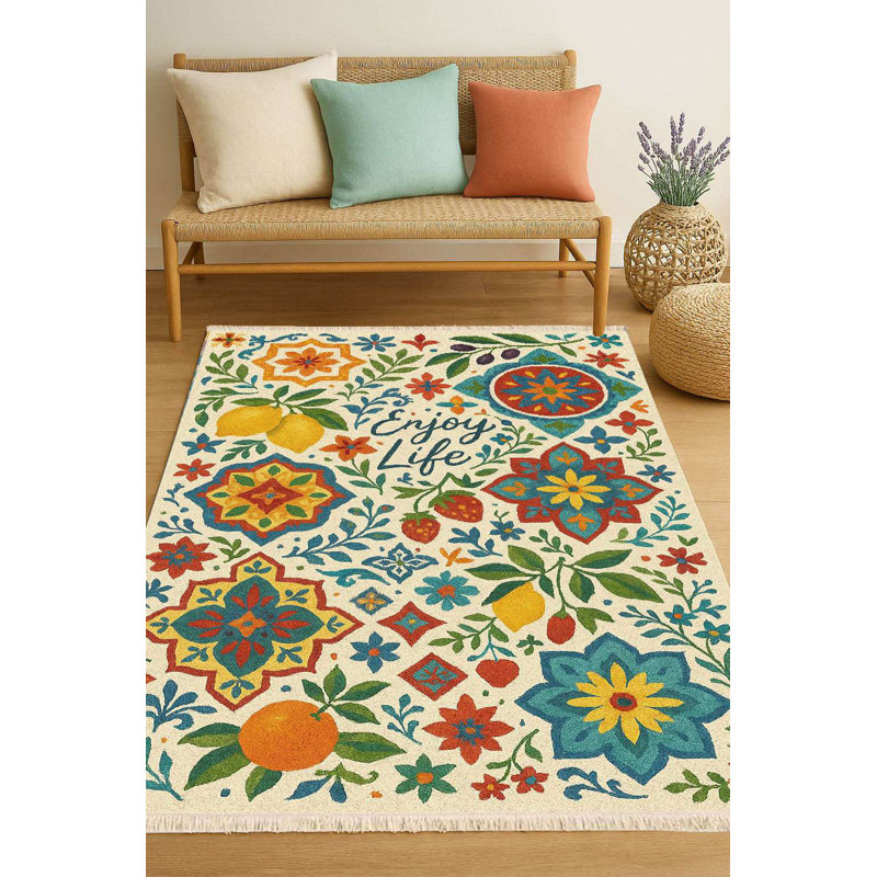 Mediterranean Tile 'Enjoy Life' Rug
