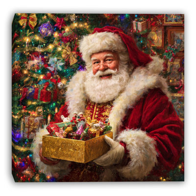 «Santa with Festive Gift Treasures», art mural sur toile tendue