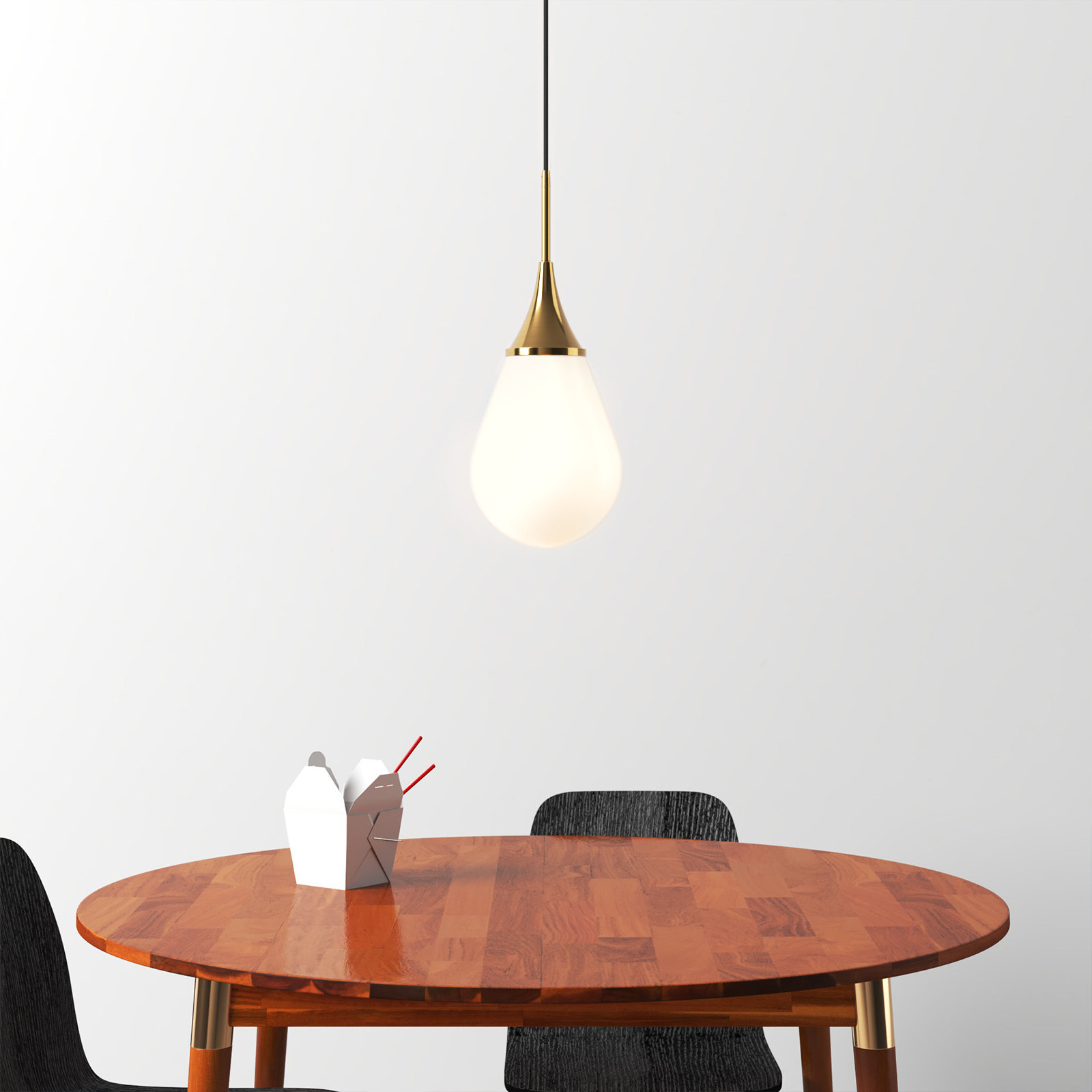 Hoye Single Light Glass Dimmable Pendant, Gold, White, 13.88"H x 8.63"W x 8.63"D