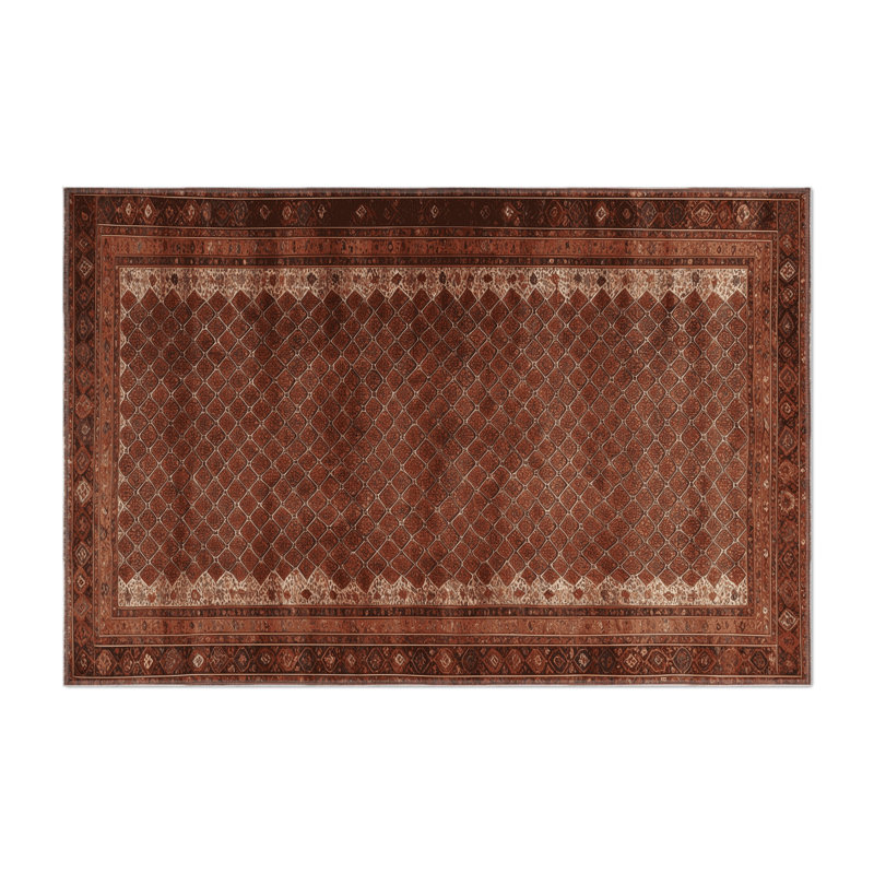 Persian Brown Indoor and Outdoor Area Rug, Rectangle 5' x 7'