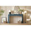 Console en bleu marine avec placage de chêne naturel, forme ovale, pieds cannelés, plateau de table à chargement manuel de 200 lb - détail classique appliqué, rangement pour la papeterie