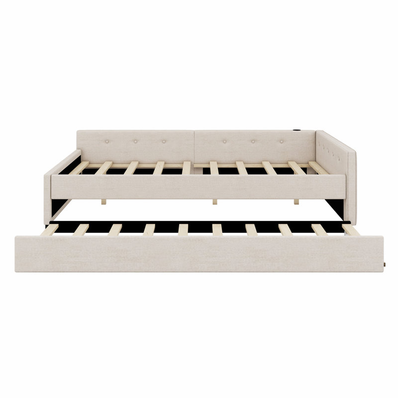 Upholstered Platform Bed With USB And Trundle Bed, Full