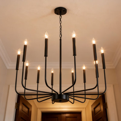 Tirath 12-Light 32" Dimmable Large Kitchen Island Classic Farmhouse Rustic Candle Chandelier