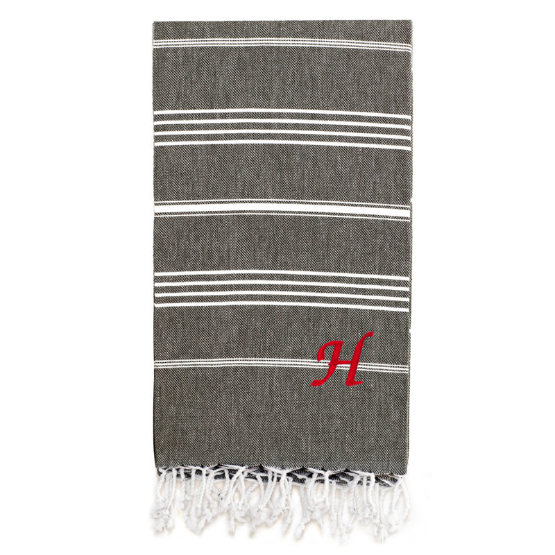 Serviette de plage 100% coton Pestemal Lucky, Gris foncé / Blanc, H