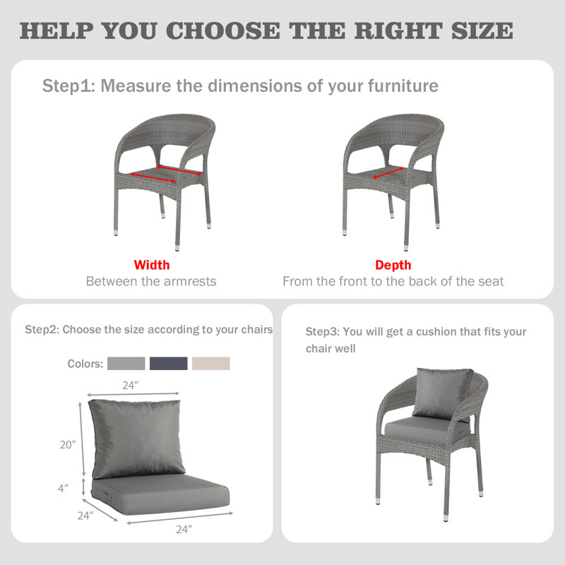 Outdoor Seat/Back Cushion, 24" W x 24" D, Gray, 2