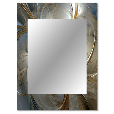 Tendre spirale tourbillonnante florale bleu clair - grand miroir mural spirales abstraites, miroir décoratif doré, impression d'art en métal