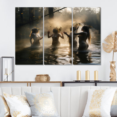" Young Beautiful Goddesses Bathing In The River IV " 3 - Pieces