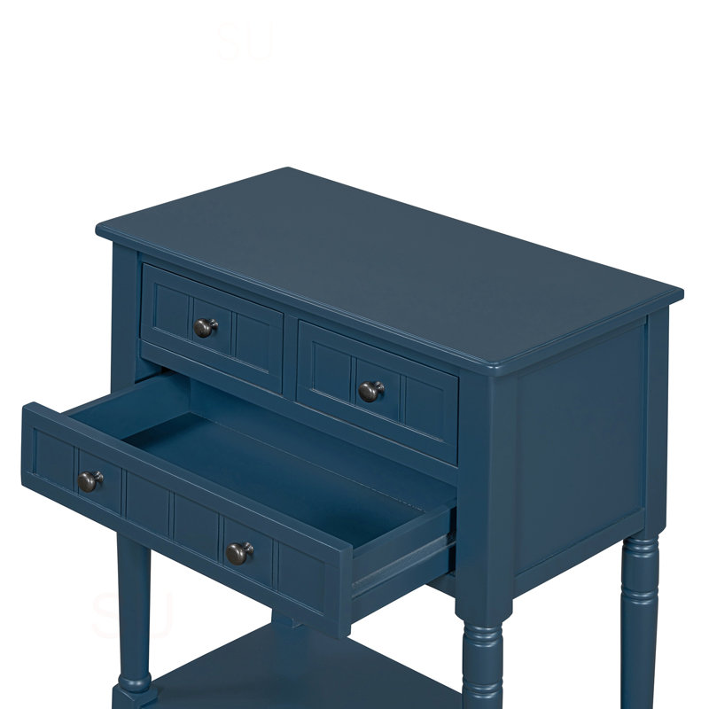 Console Weinman moderne avec 3 tiroirs et tablette inférieure, Marine