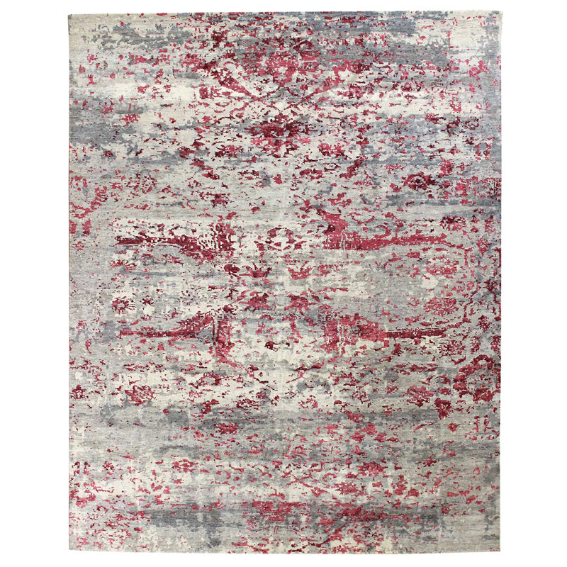 Tapis unique nouvel âge 9 pi 2 po x 11 pi 8 po Raza en gris / argent / rose