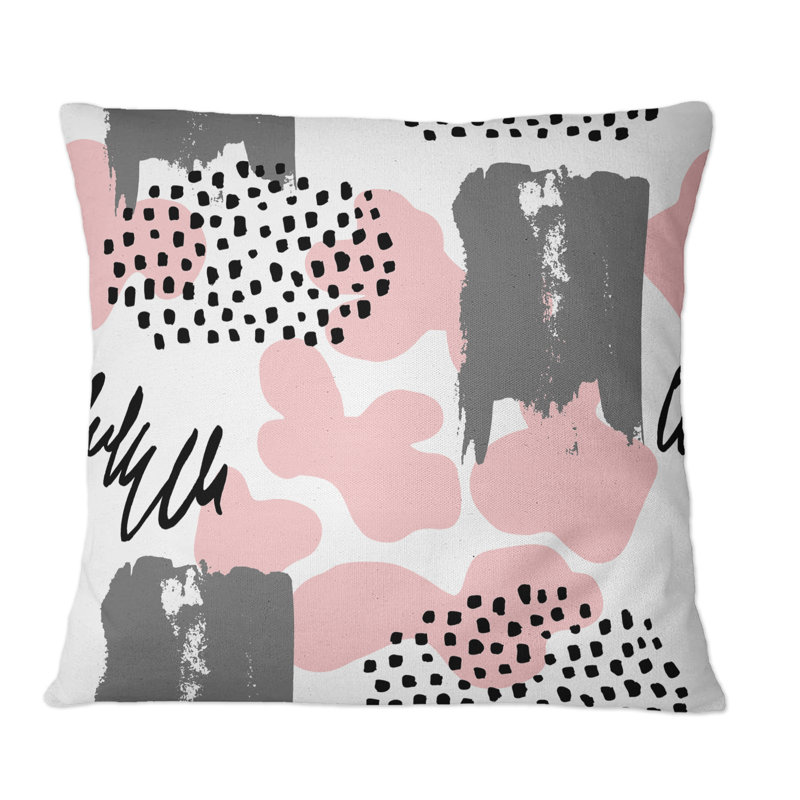 Coussin rose et gris à pois rétro I - imprimé moderne, 16 po x 16 po