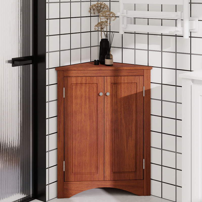 Armoire de rangement triangulaire brune avec tablettes réglables, armoire de plancher autoportante pour la cuisine domestique