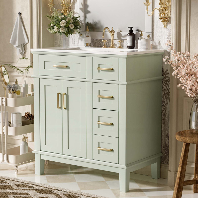 Meuble-lavabo 30 po avec lavabo en céramique, Vert