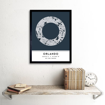 Orlando Florida United States City Map Navy - Single Picture Frame Typography