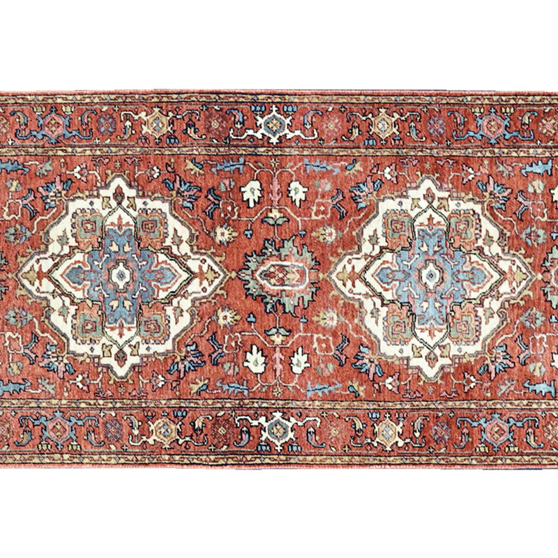 Hand Knotted Wool Area Rug in Red, Runner 2'6" x 10'