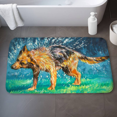 Spin-dry wet german shepherd Bath Mat with Non-Slip Backing - Quick Dry Memory Foam Bathroom Rug - Absorbent - Modern Plush Spa-Style - Machine Washable