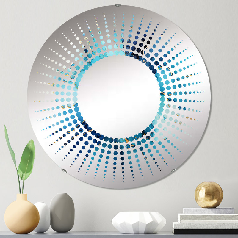Starburst Decorative Mirror-MIR113292-Round, 23.6" H x 23.6" W, Alcohol Ink Gold And Blue Storm