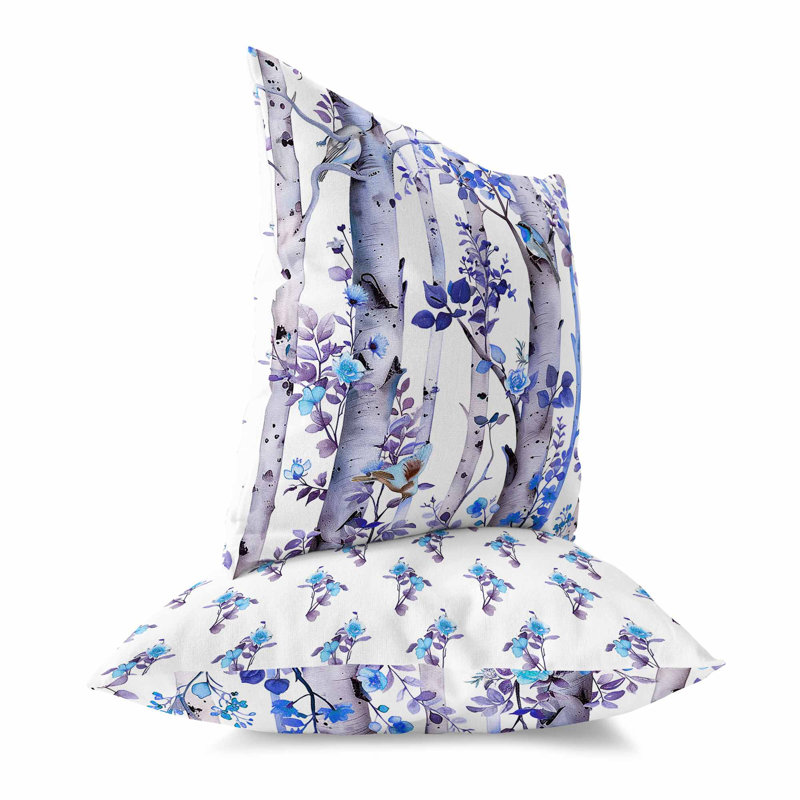 Coussin intérieur / extérieur Whispering Woods, Bleu, Carré 16 po
