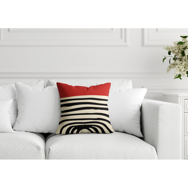 Izzy Abstract Outdoor Reversible Throw Pillow, Red/Off White/Black, 19" x 19"