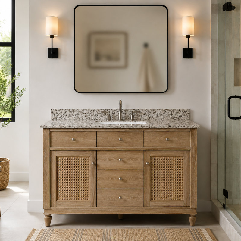 Base de meuble-lavabo autoportant en noyer riche en grain de bois l 48 po x P 21 po Marly, 48" W