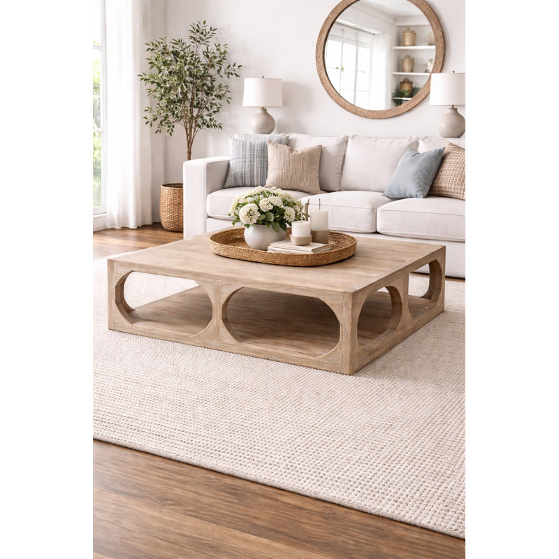 Peking Ming Solid Wood Coffee Table, 16" H x 50" L x 50" W, White