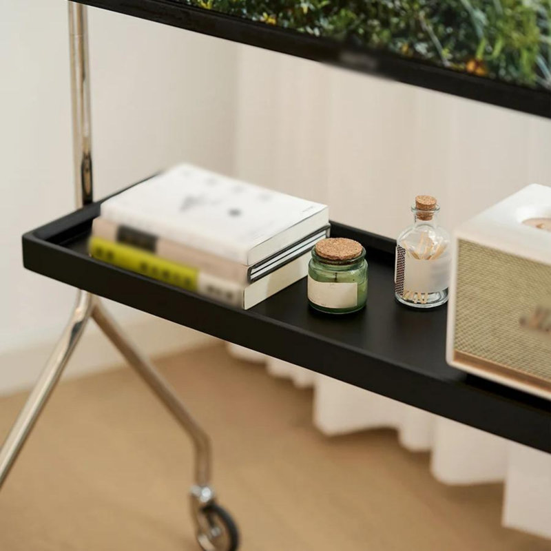 Rolling TV Floor Stand with Wheels for 40–70 Inch, Stainless Steel & Wood Mobile TV Stand with Storage Shelves, Black