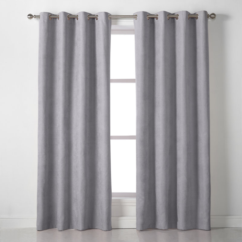 Nalaiyah Velvet Chenille Eyelet Room Darkening Curtains, Silver, 142cm Width x 229cm Drop