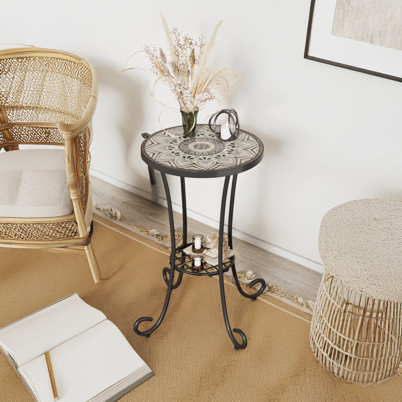 Zaire Ceramic Top Side Table, Brown/Black