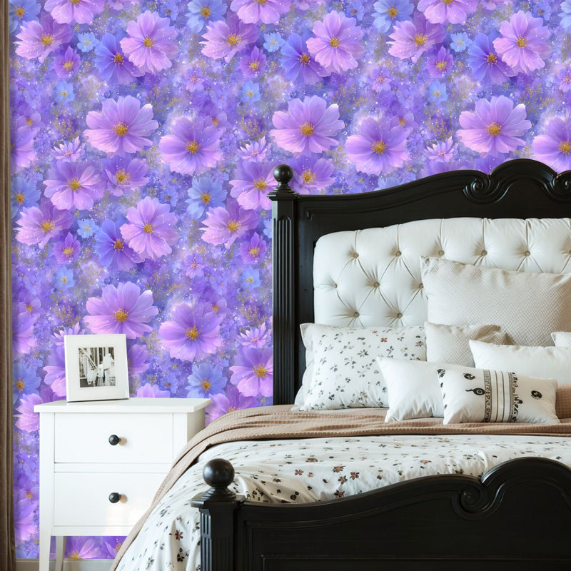 Papier peint adhésif peler et coller en PVC, revêtement mural auto-adhésif amovible avec impression de tissu de prairie de fleurs sauvages sans soudure, imperméable pour la décoration intérieure - rouleau